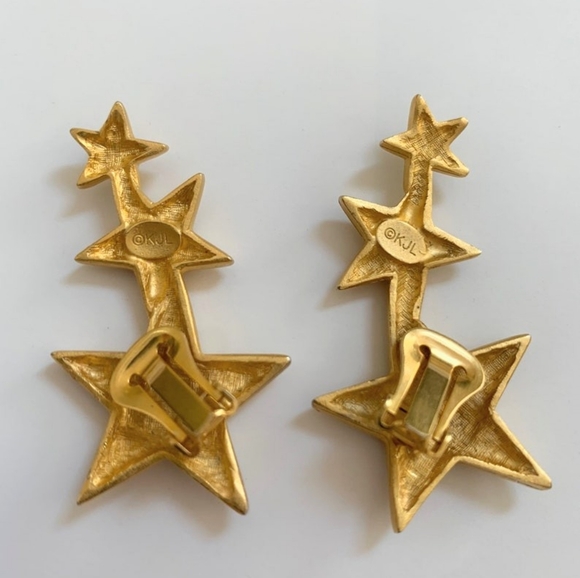 Vintage Kenneth Jay Lane Triple Star Clip On Earrings with Crystals - Picture 3 of 7